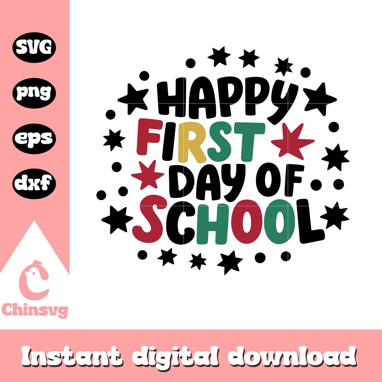 Happy first day of school font design svg, back to school quote svg