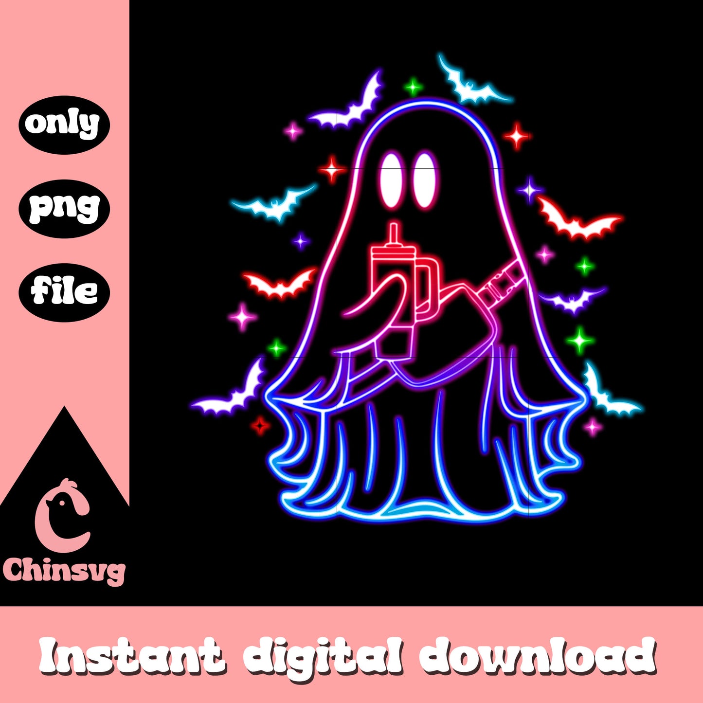 Happy halloween ghost neon art png, halloween design png