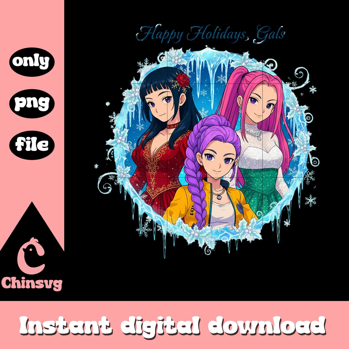 Happy holidays gals huntrix members png, huntrix girl band png