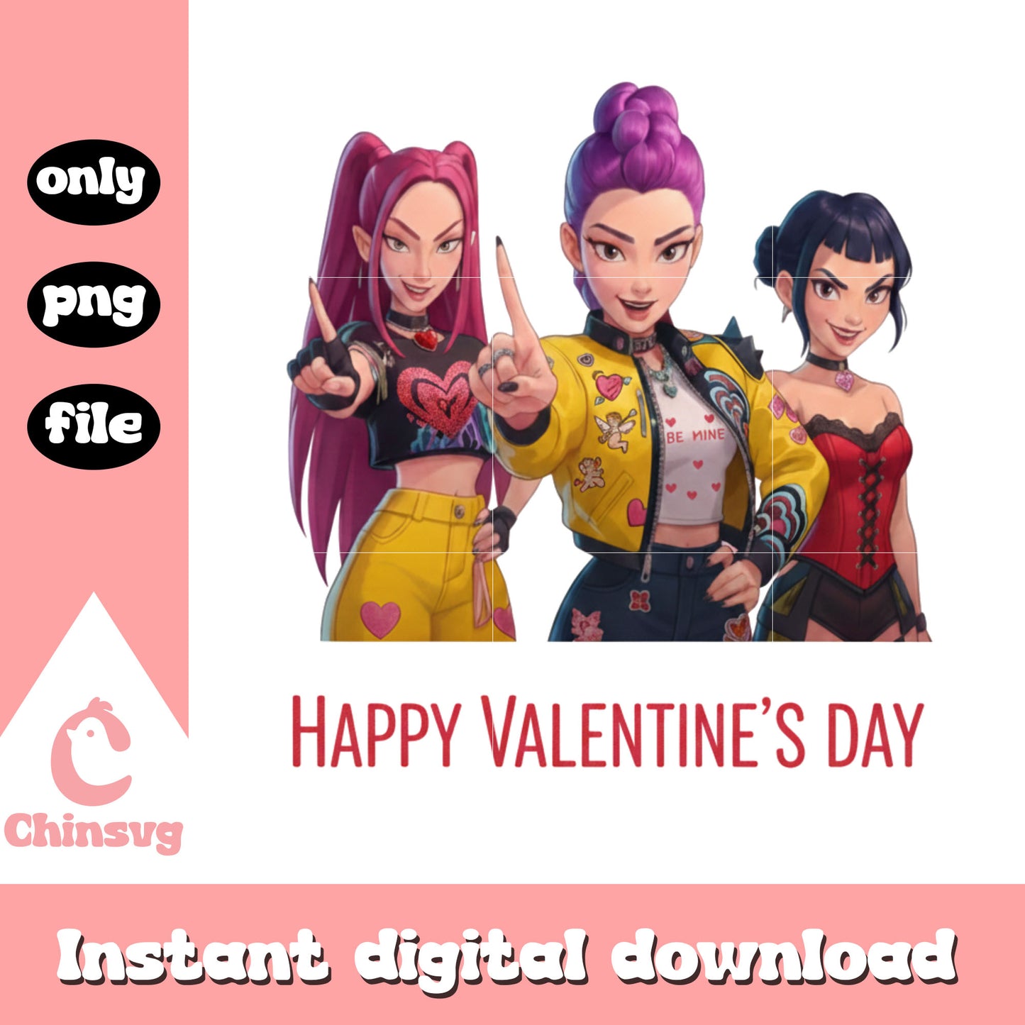 Happy valentine girl huntrix png, kpop valentines cards png