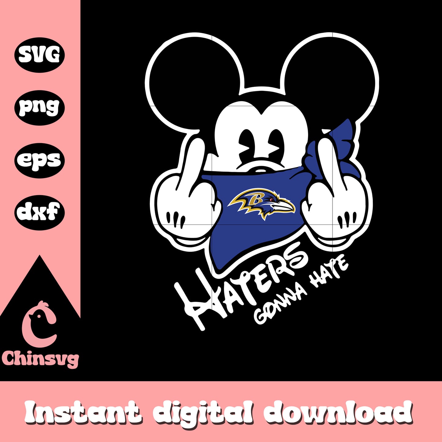 Haters gonna hate ravens mickey middle finger svg, nfl hater svg