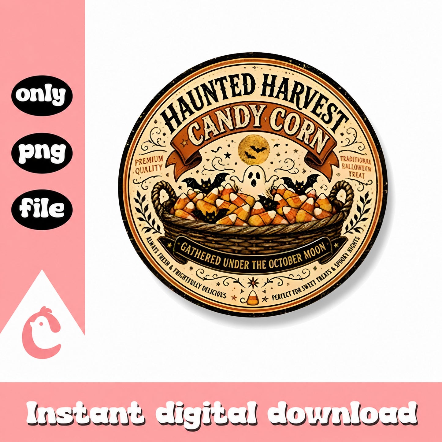 Haunted Harvest Candy Corn PNG, Halloween Vintage Label, PNG File