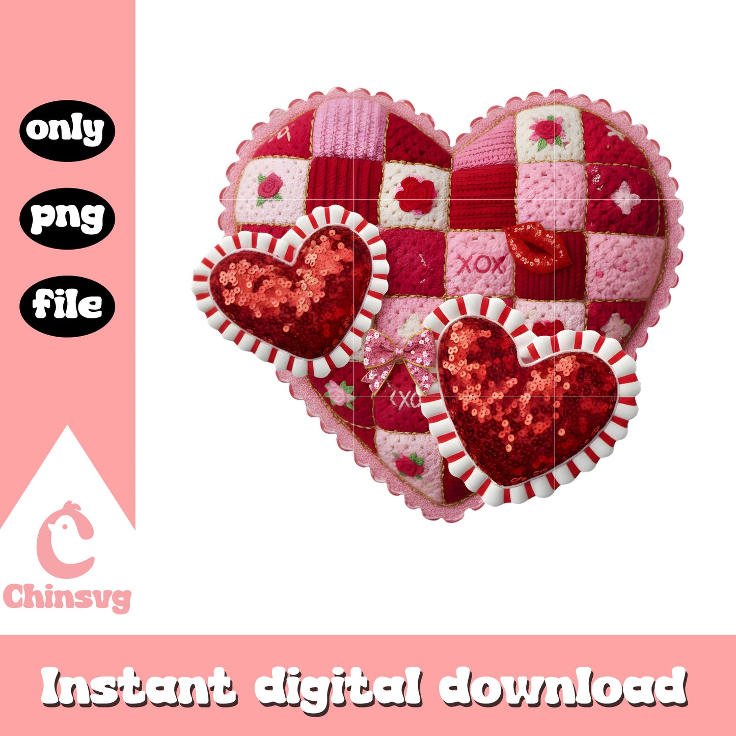 Hearts caro valentine crochet png, valentines day love png