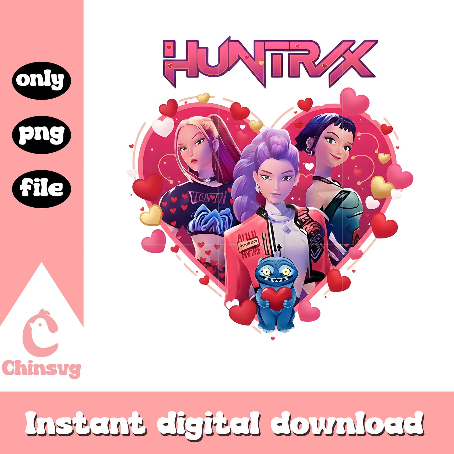 Hearts design girls kpop png, kpop valentines cards png