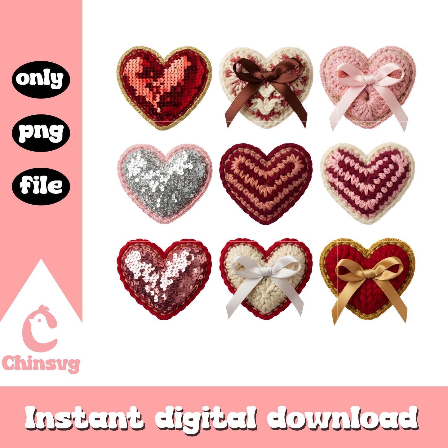 Hearts design valentine crochet png, heart valentine's day png