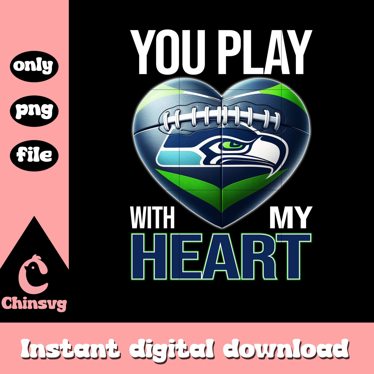 Heart seahawks blue custom png, nfl seattle seahawks png