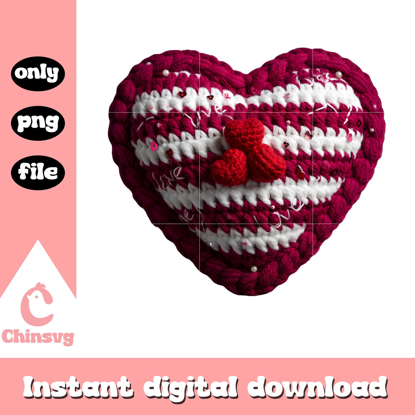 Hearts pink love crochet png, heart valentine's day png