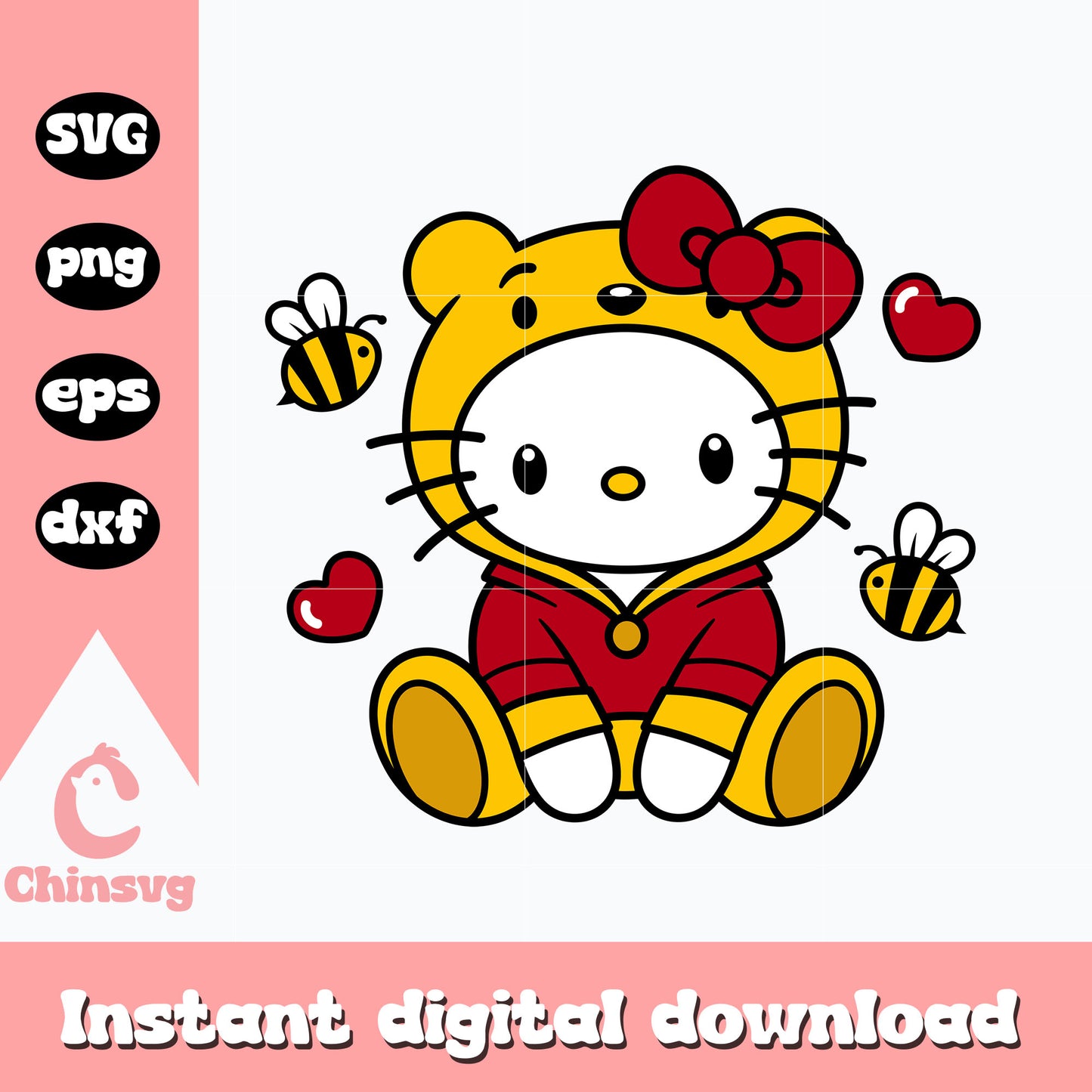 Hello Kitty cosplay Pooh svg, Hello Kitty svg, valentine svg