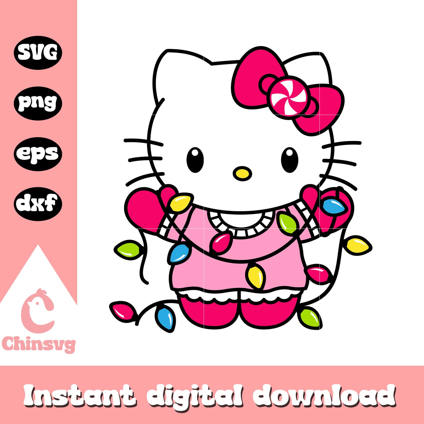 Hello kitty pink christmas lights svg, hello kitty pink svg