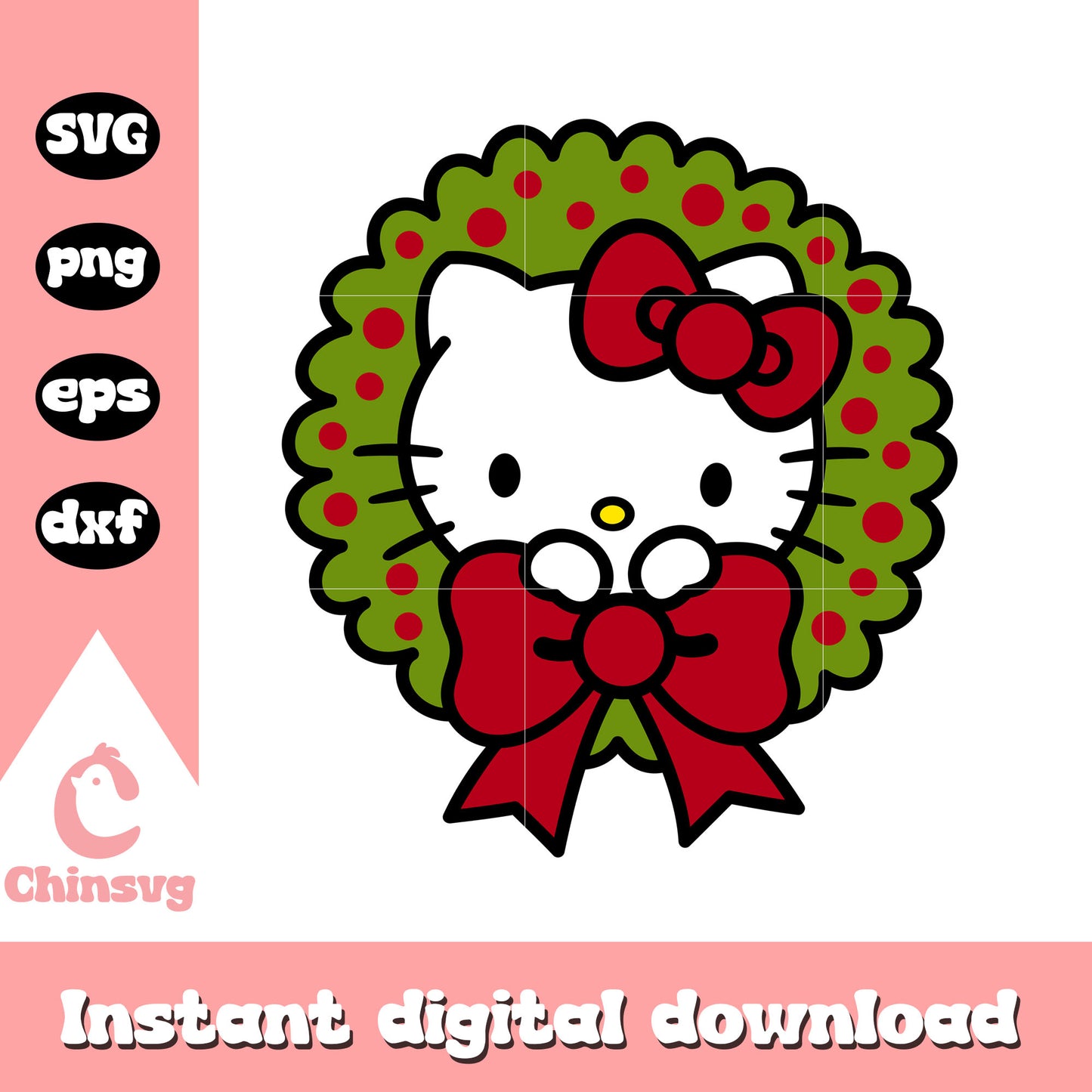 Hello kitty wreath christmas svg, hello kitty merry christmas svg