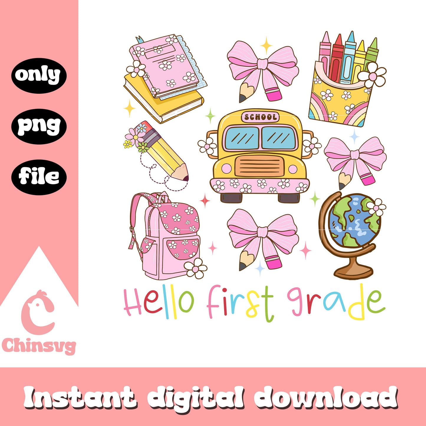 Hello first grade back to school png, school clipart png