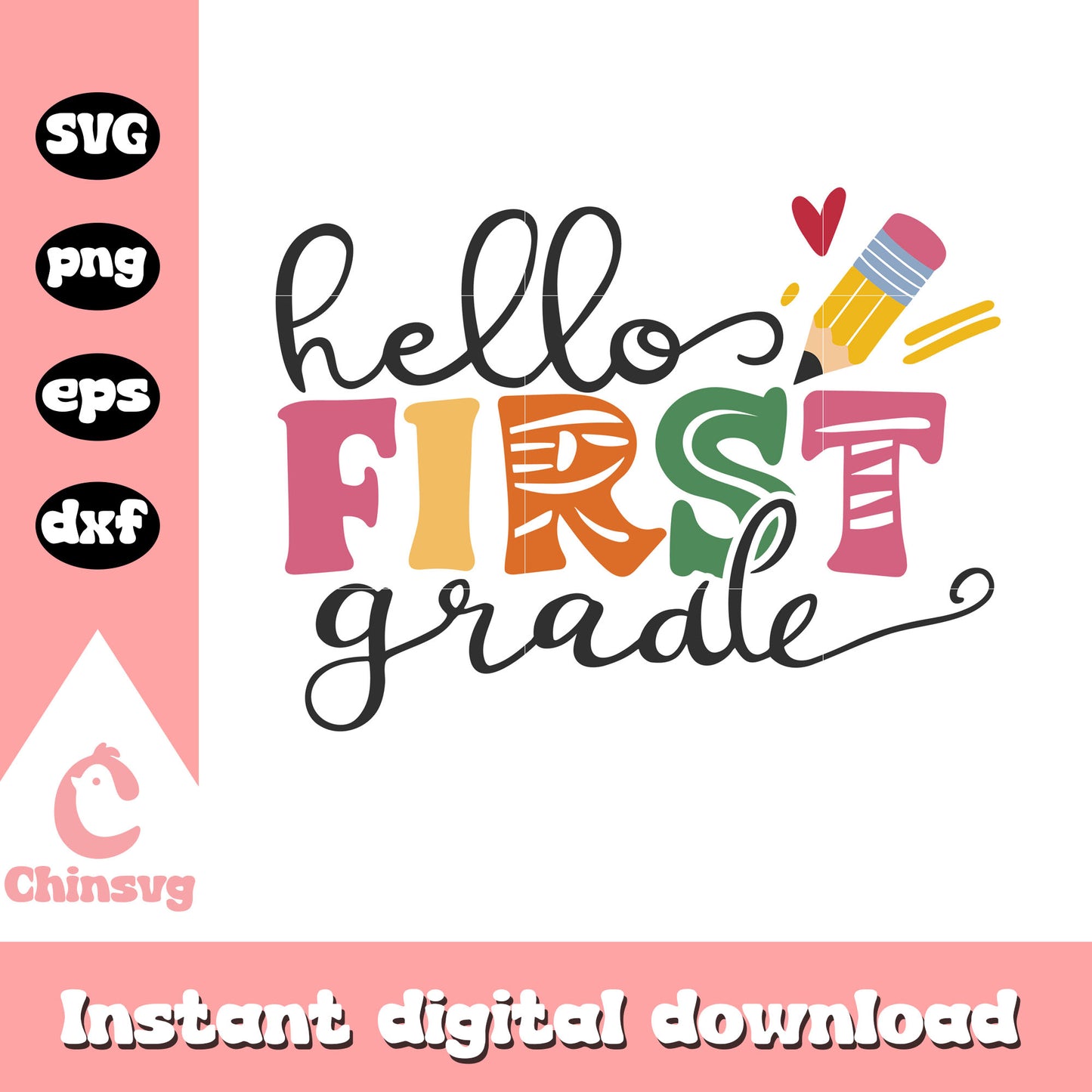 Hello first grade cute pencil design svg, back to school clipart svg