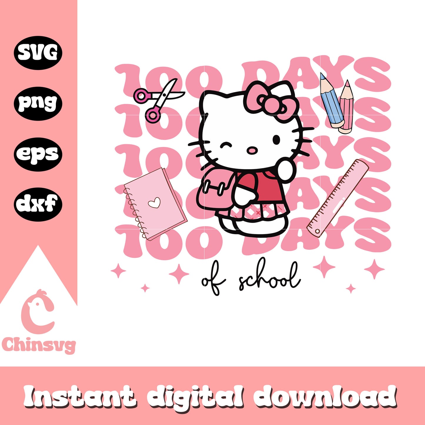Hello kitty 100 days of school svg, hello kitty school svg