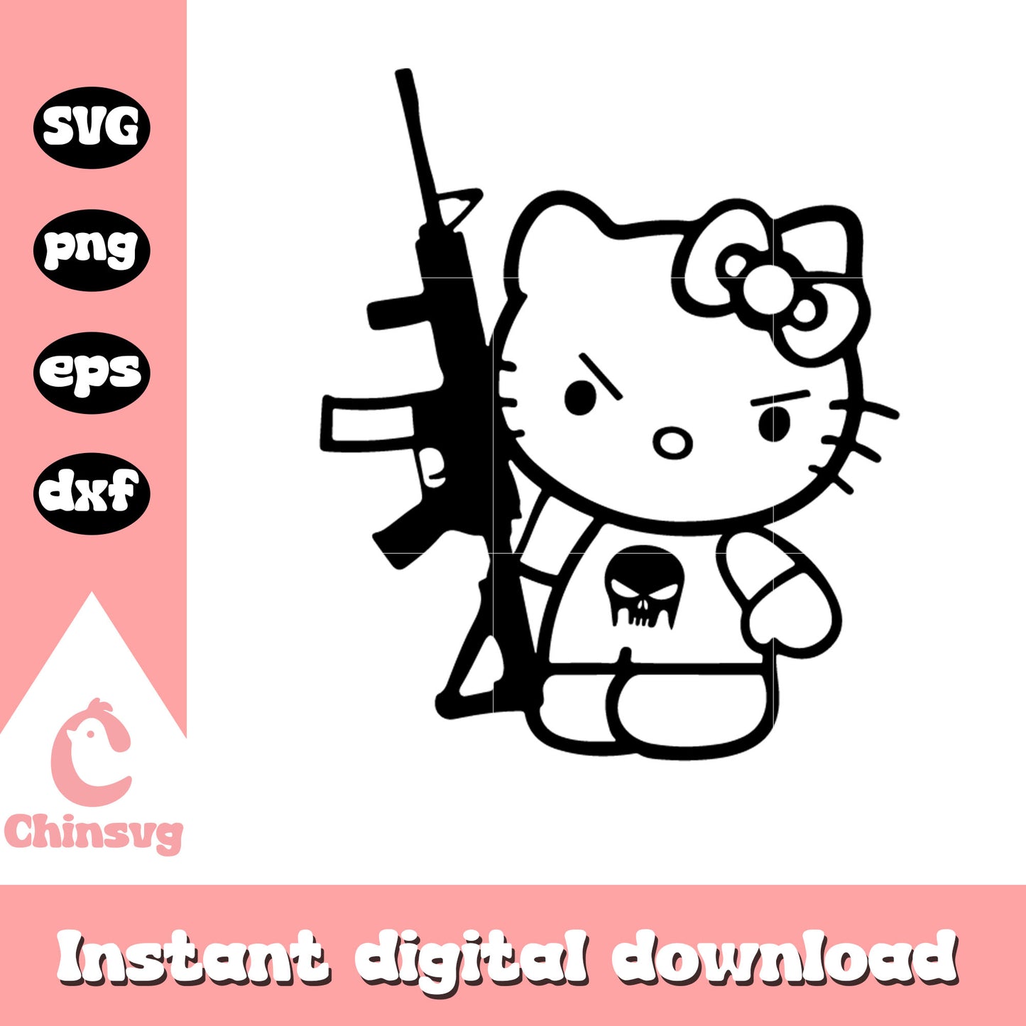 Hello kitty and gun outline svg, outline svg, hello kitty svg