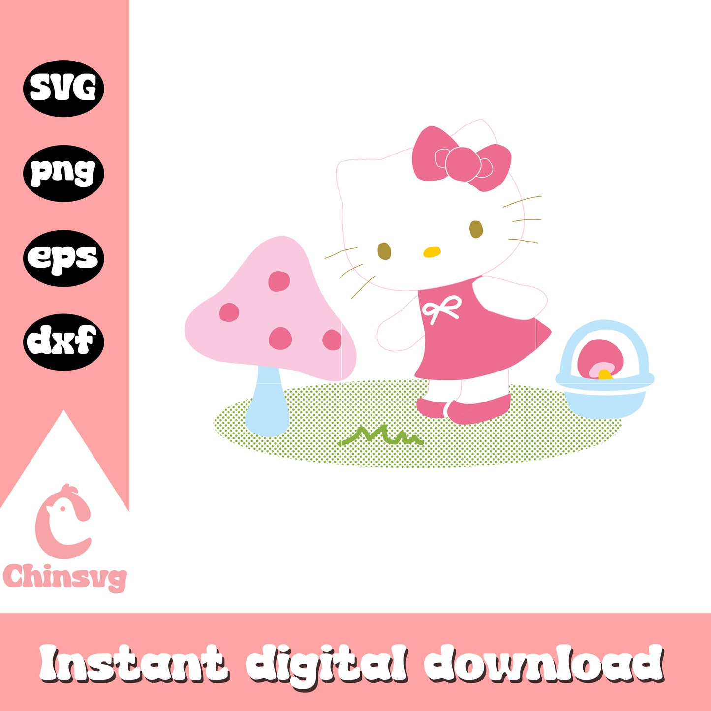 Hello kitty and pink mushroom svg, pink hello kitty svg