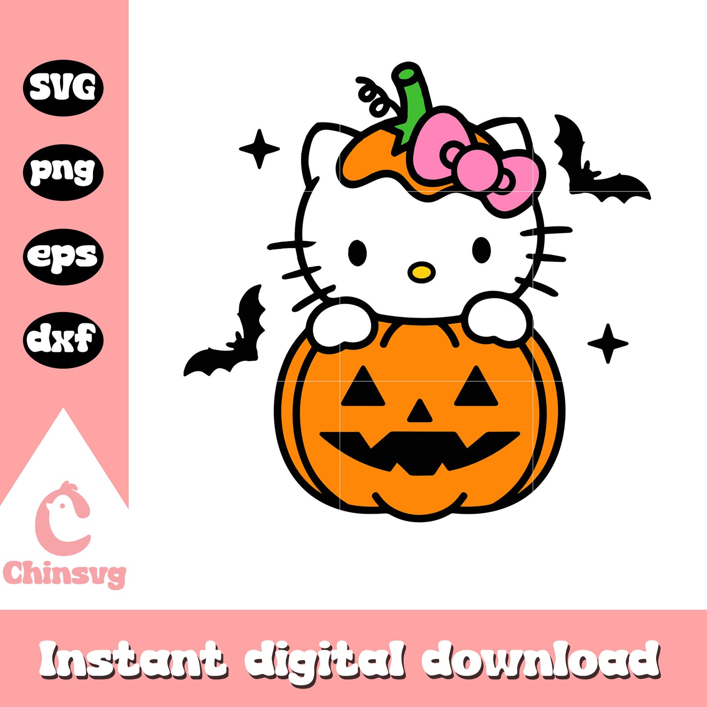 Hello kitty and pumpkin svg design, hello kitty halloween svg, kitty cat svg