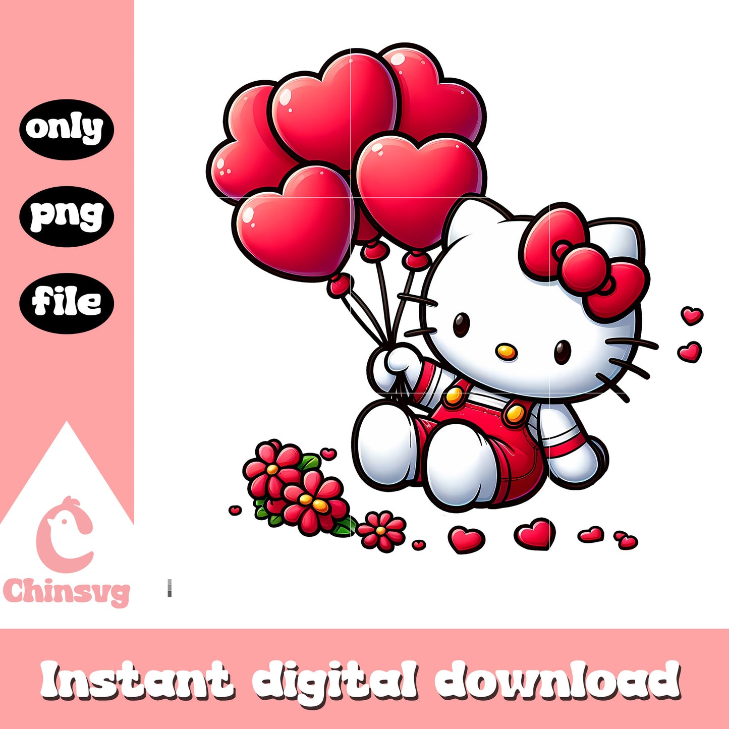 Hello kitty and valentine balloon png, valentine day png