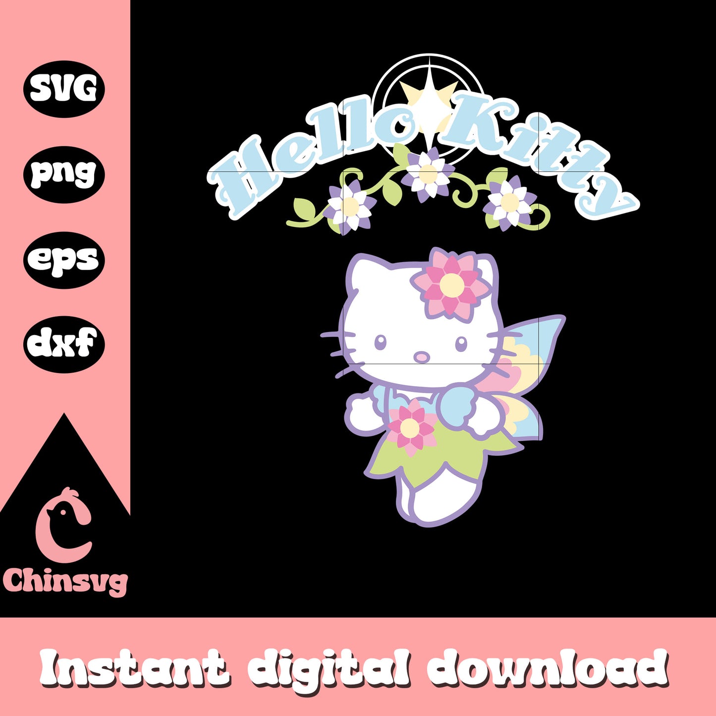 Hello kitty angel cartoon svg file, hello kitty show svg