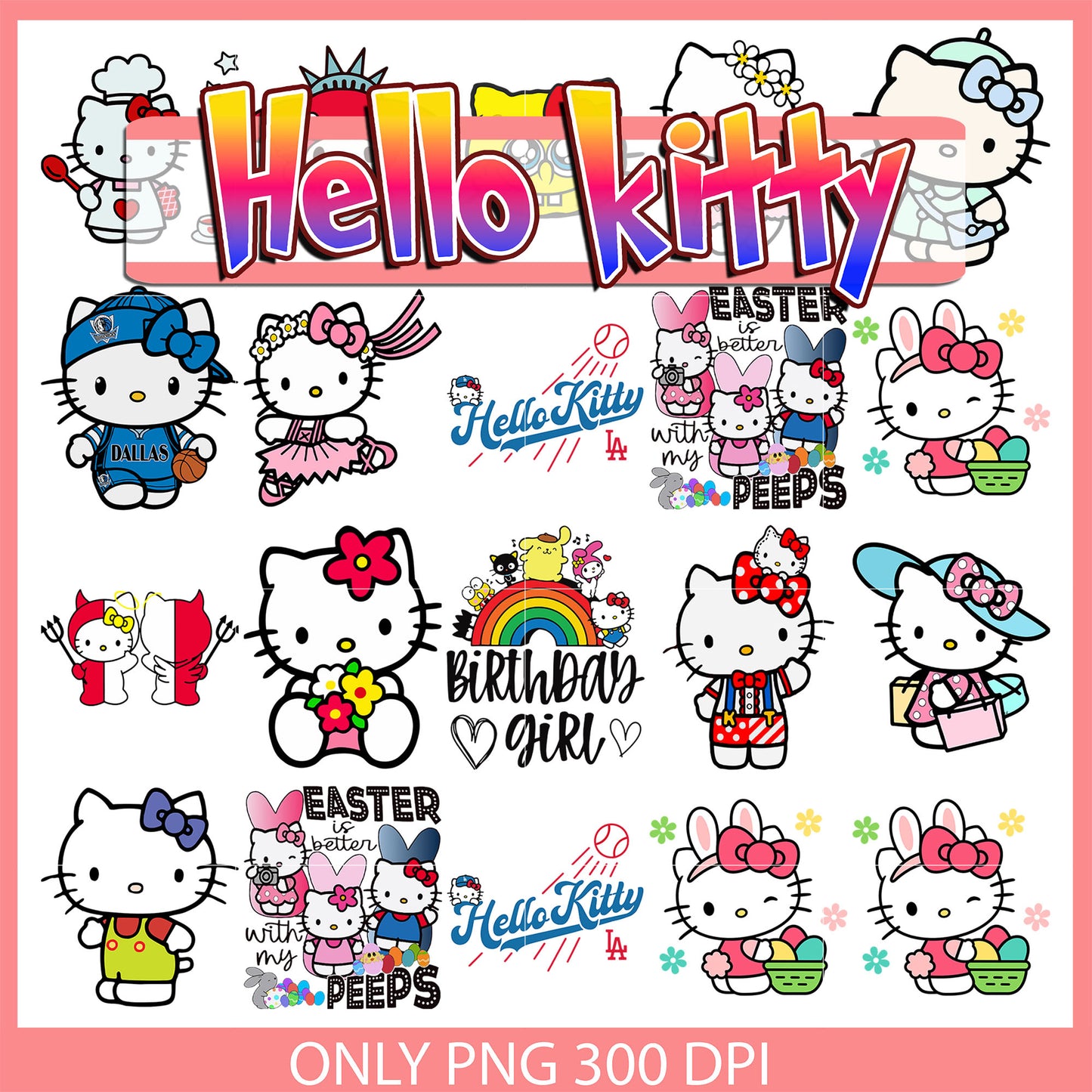Hello kitty birthday girl bundle design svg, hello kitty svg