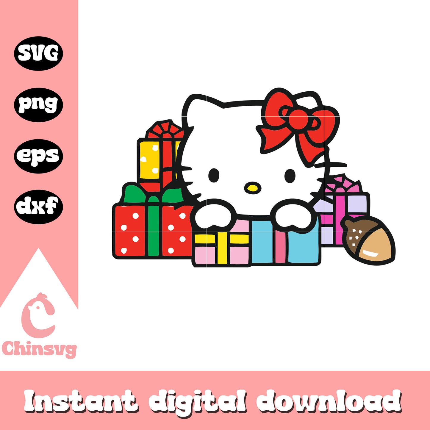Hello kitty cat and presents svg, hello kitty gifts svg