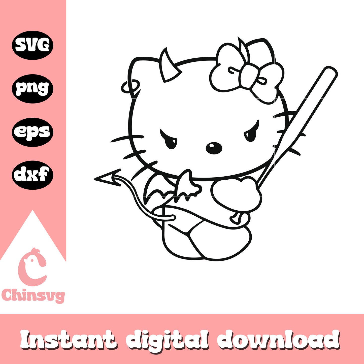 Hello kitty devil coloring design svg, hello kitty svg outline