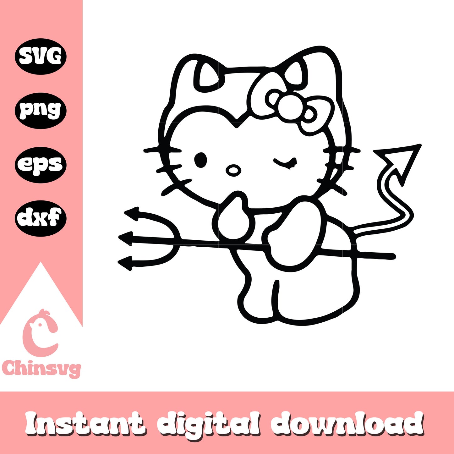 Hello kitty devil coloring svg, hello kitty outline svg