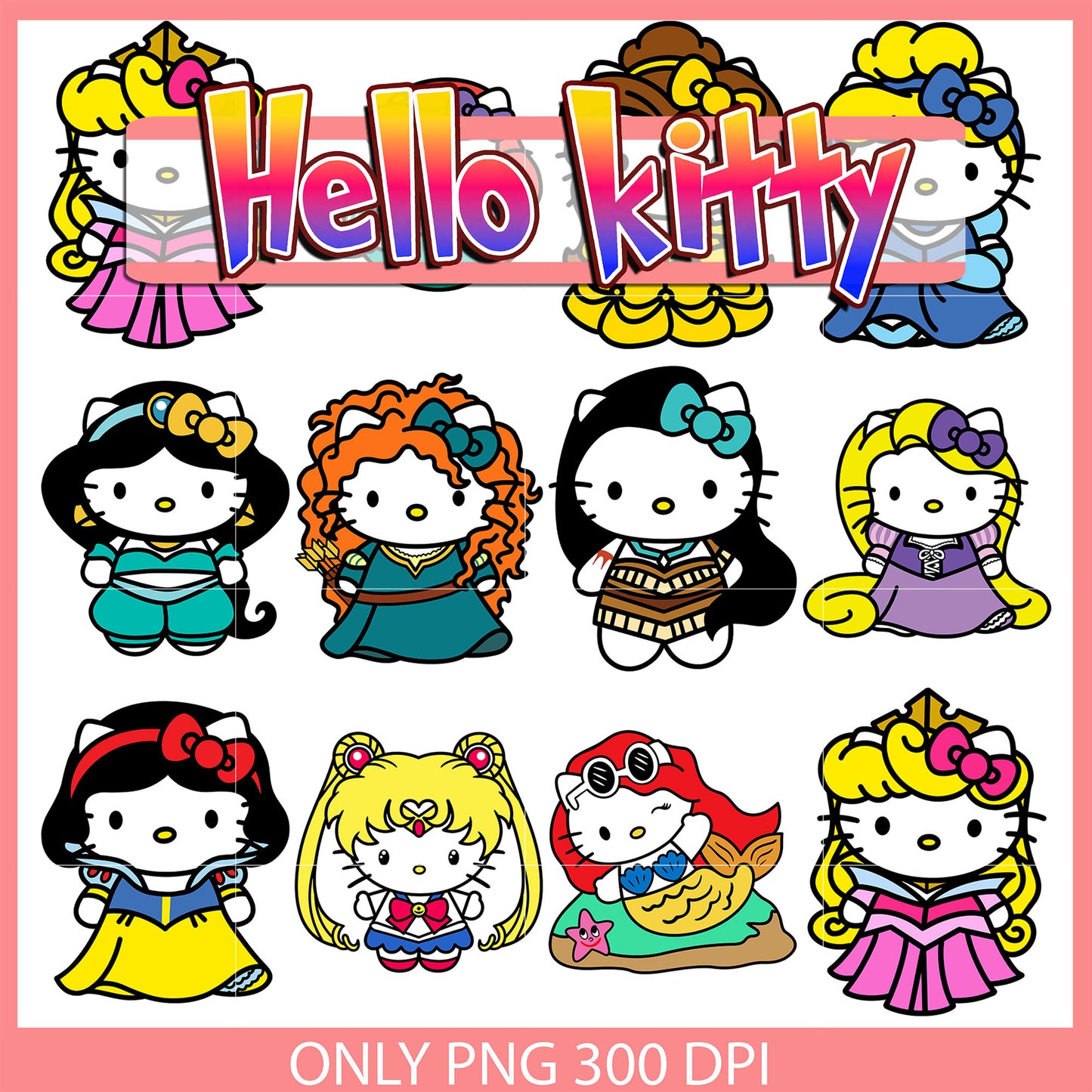 Hello kitty disney princess bundle svg, disney princess svg, sanrio svg