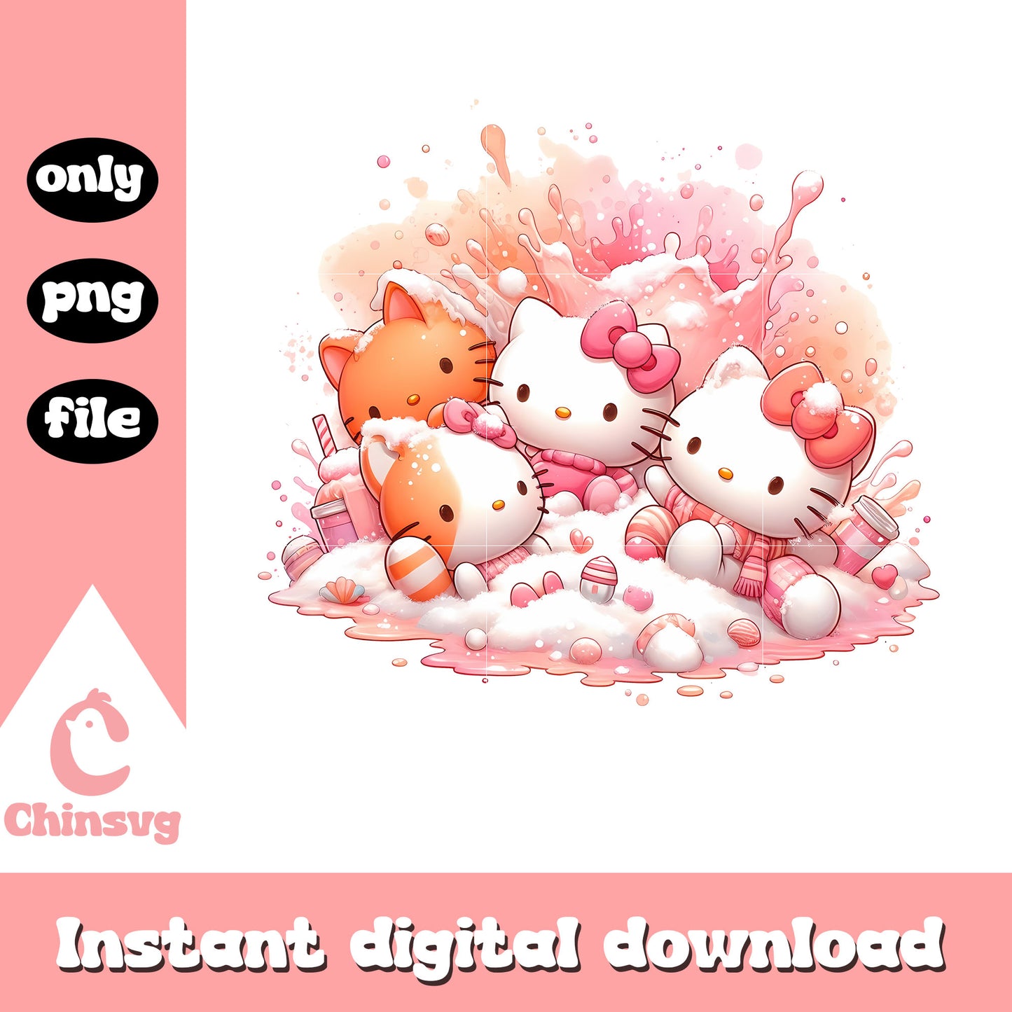 Hello kitty family on winter png, sanrio characters png
