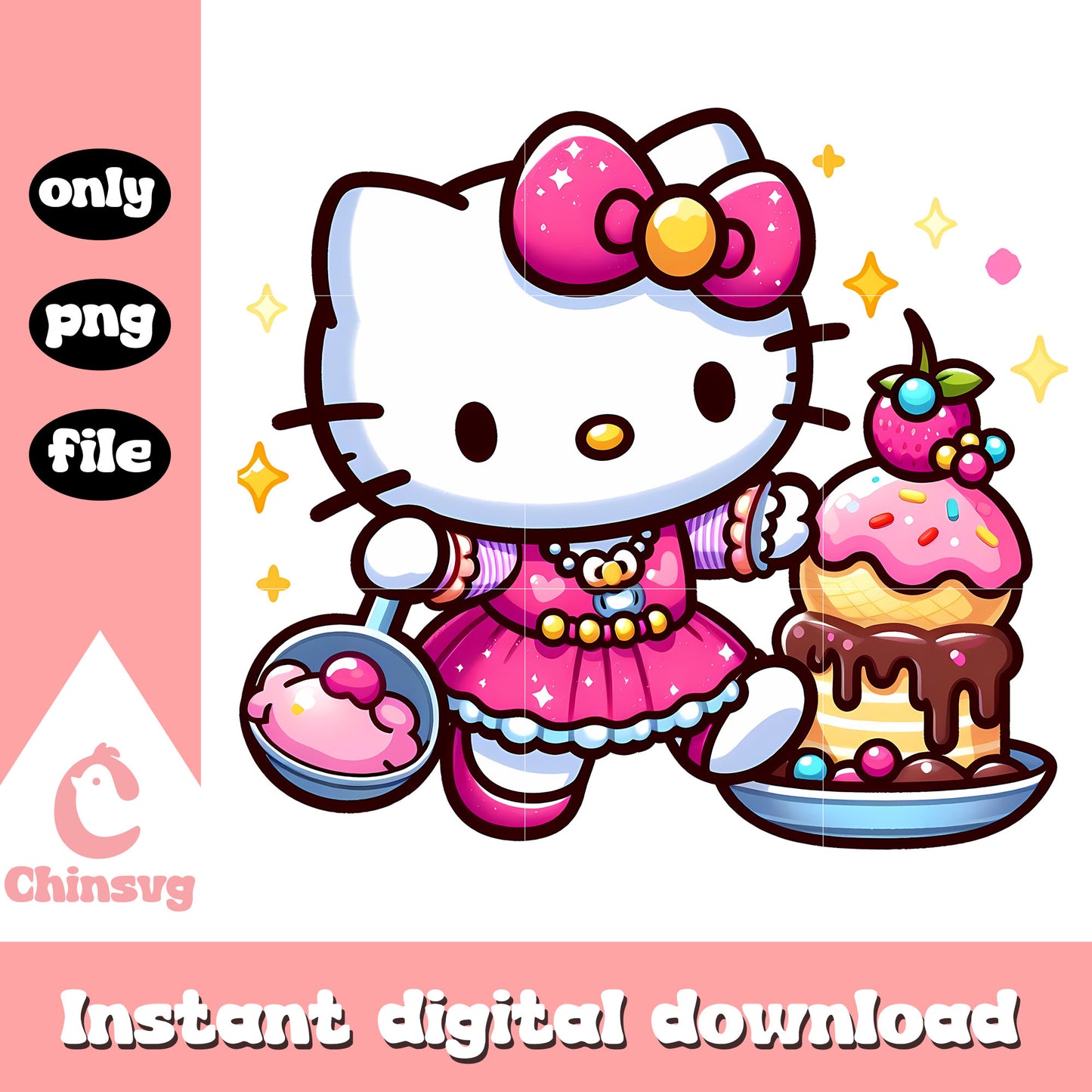 Hello kitty making cake png, sanrio character png, valentine png