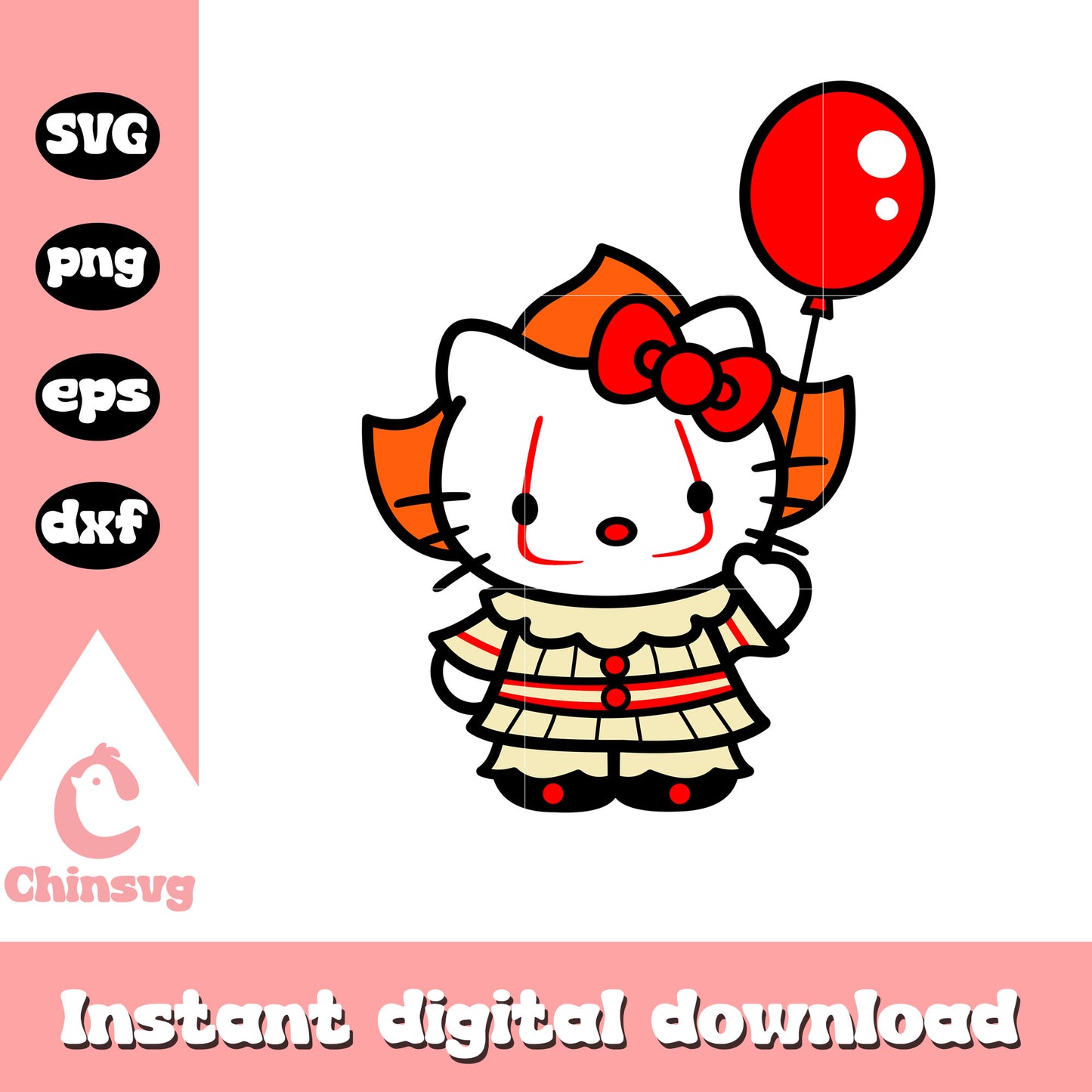 Hello kitty pennywise balloon svg, hello kitty halloween svg