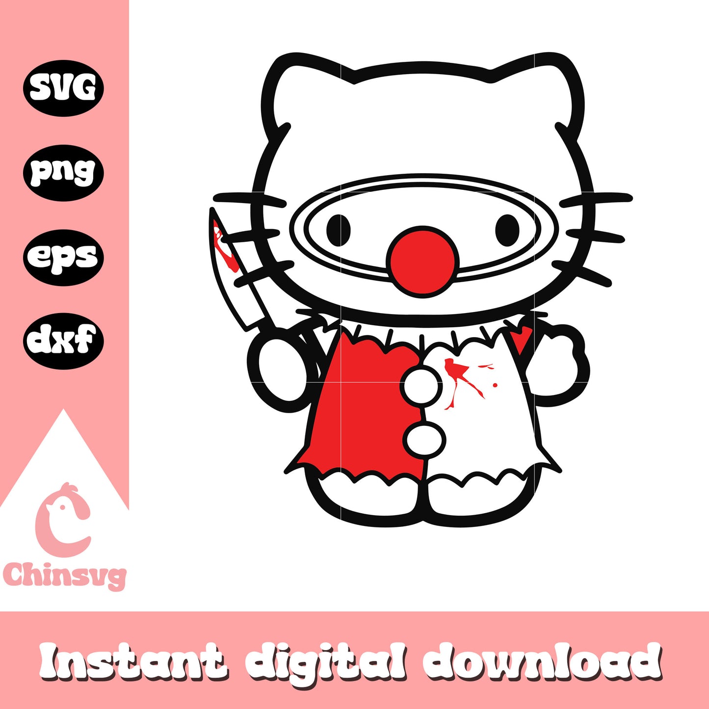Hello kitty pennywise halloween svg, horror hello kitty svg