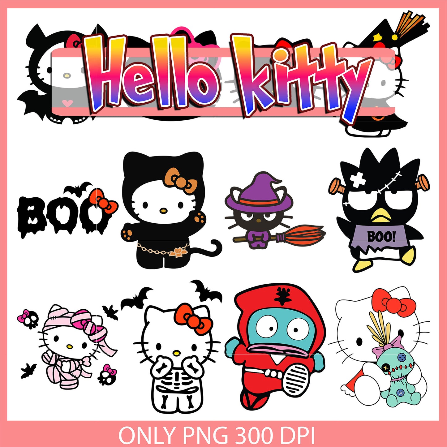 Hello kitty scary halloween bundle design svg, horror hello kitty svg