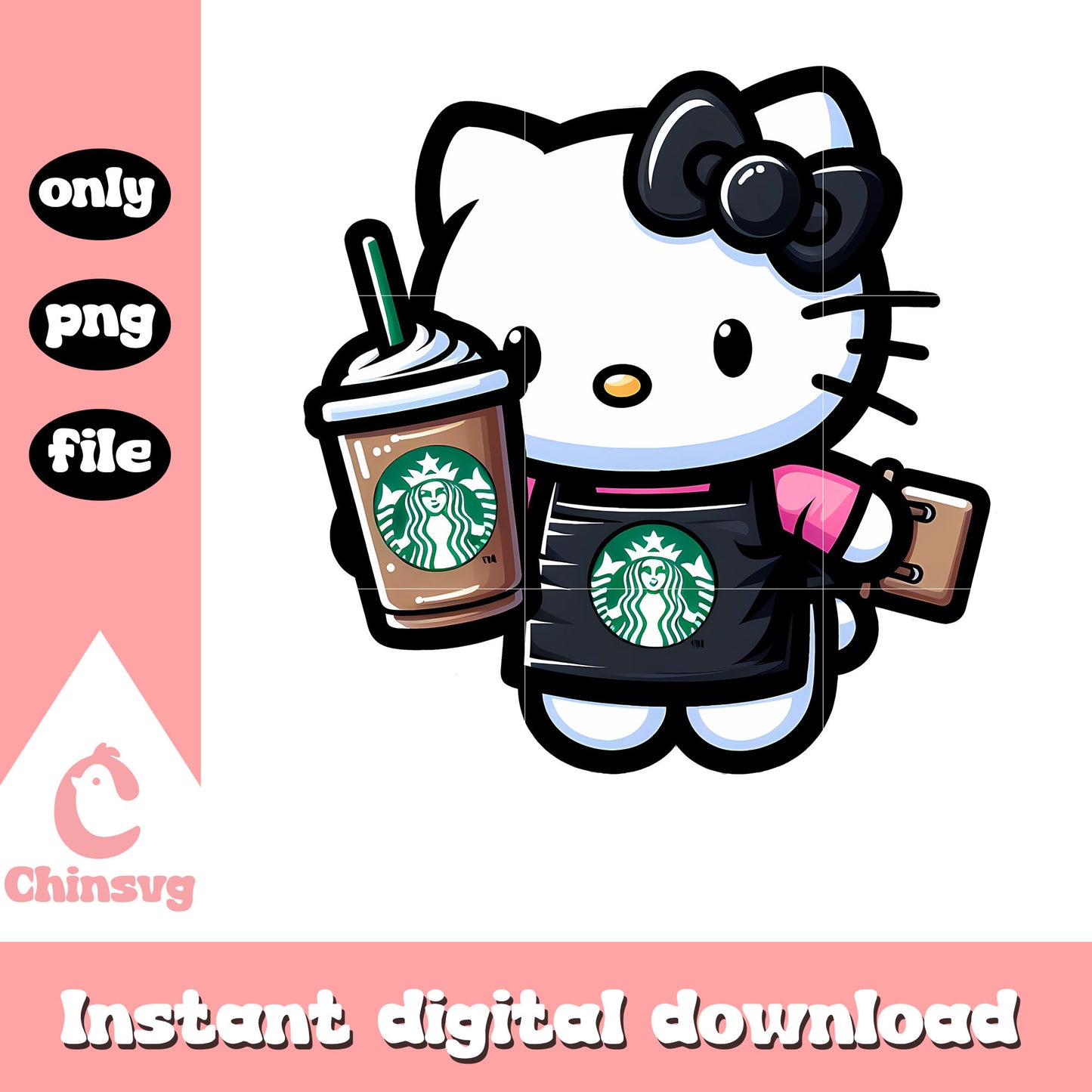 Hello kitty starbucks service staff png, hello kitty png