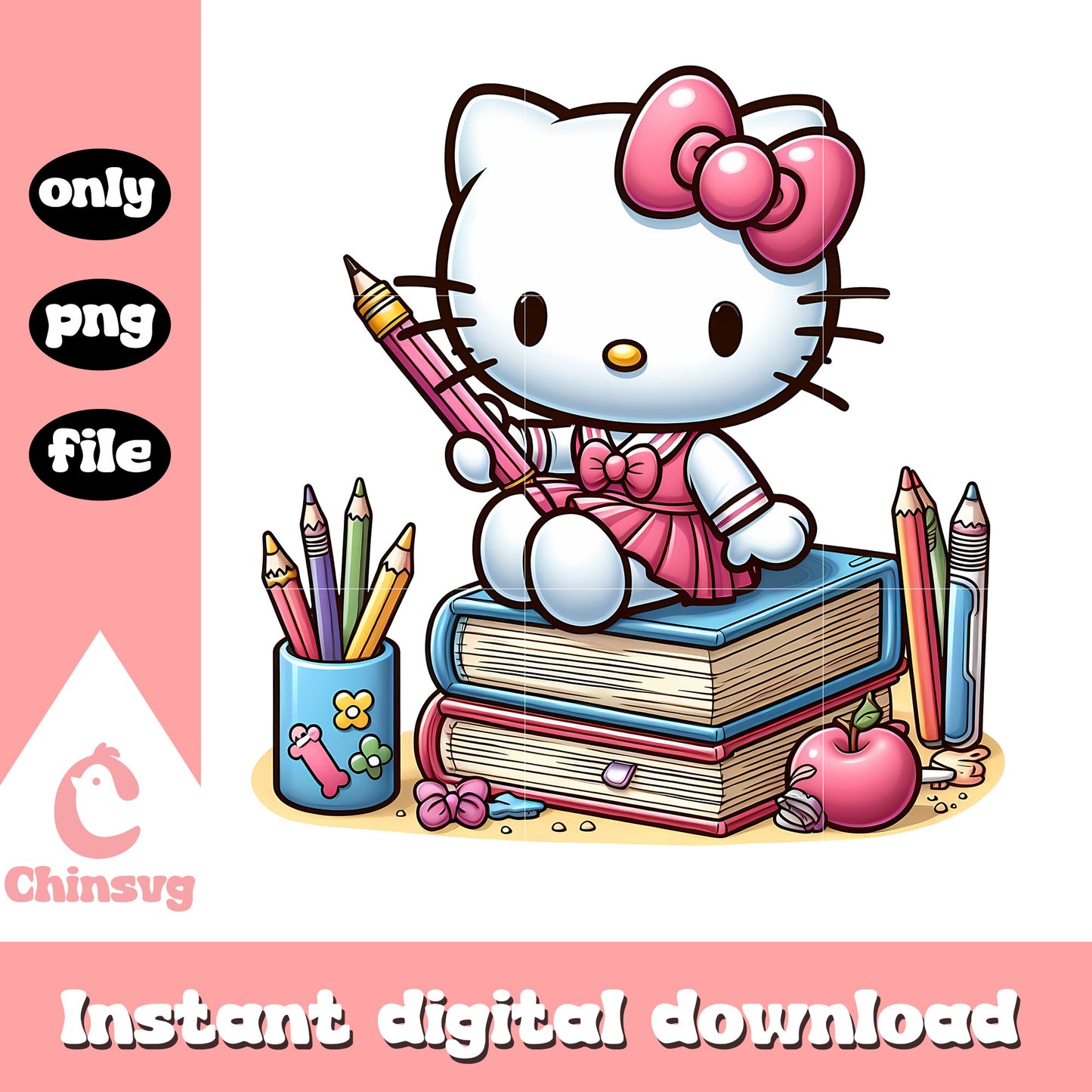 Hello kitty studying png, hello kitty go to school png