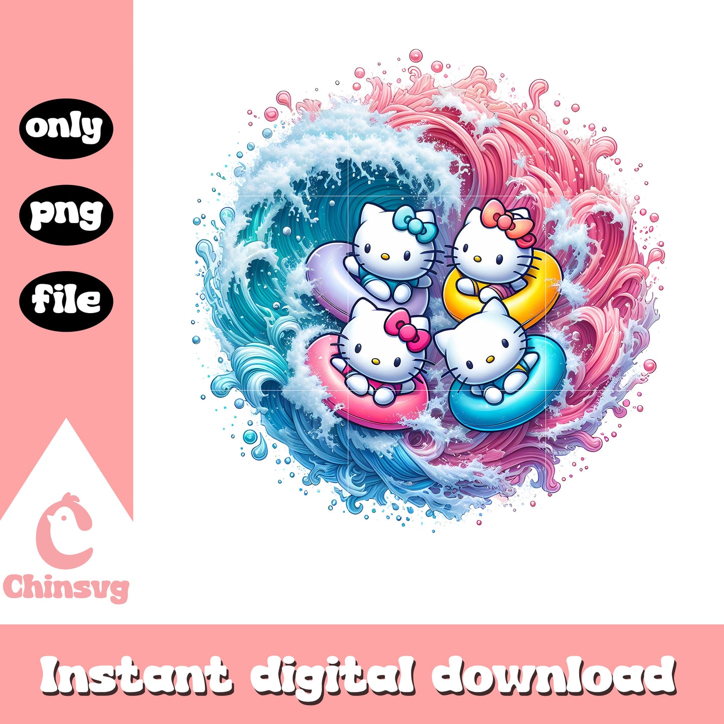 Hello kitty swimming png, colorful png, sanrio character png