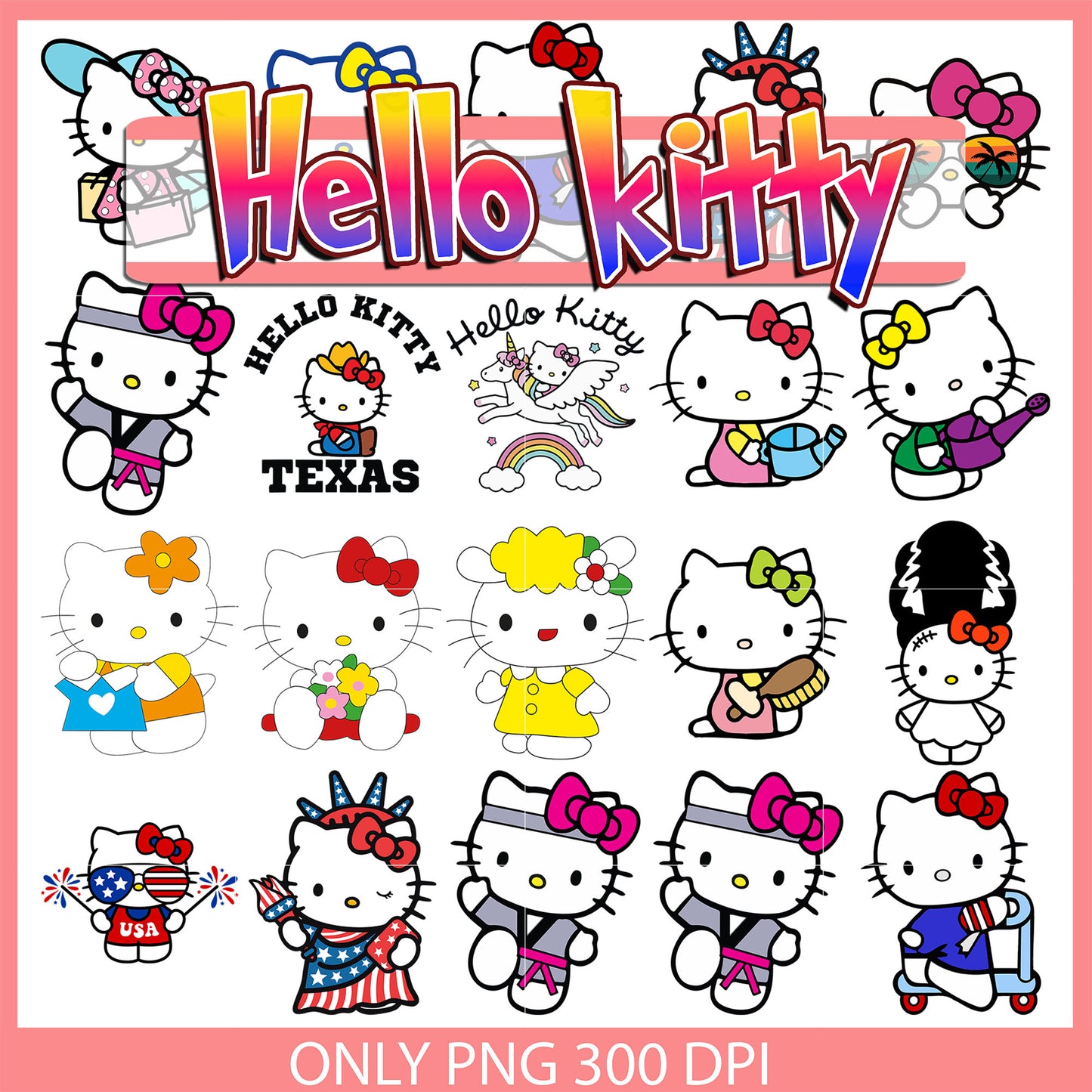 Hello kitty texas activities bundle design svg, cute hello kitty svg