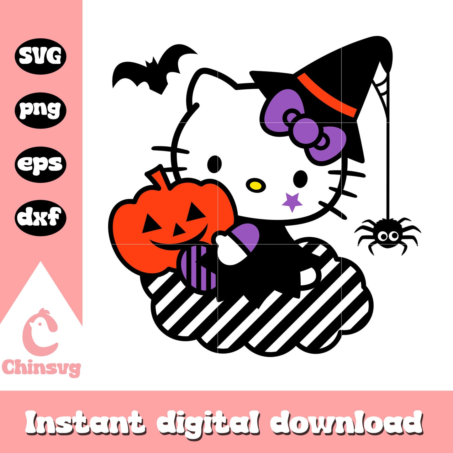 Hello kitty witch pumpkin svg, halloween hello kitty svg