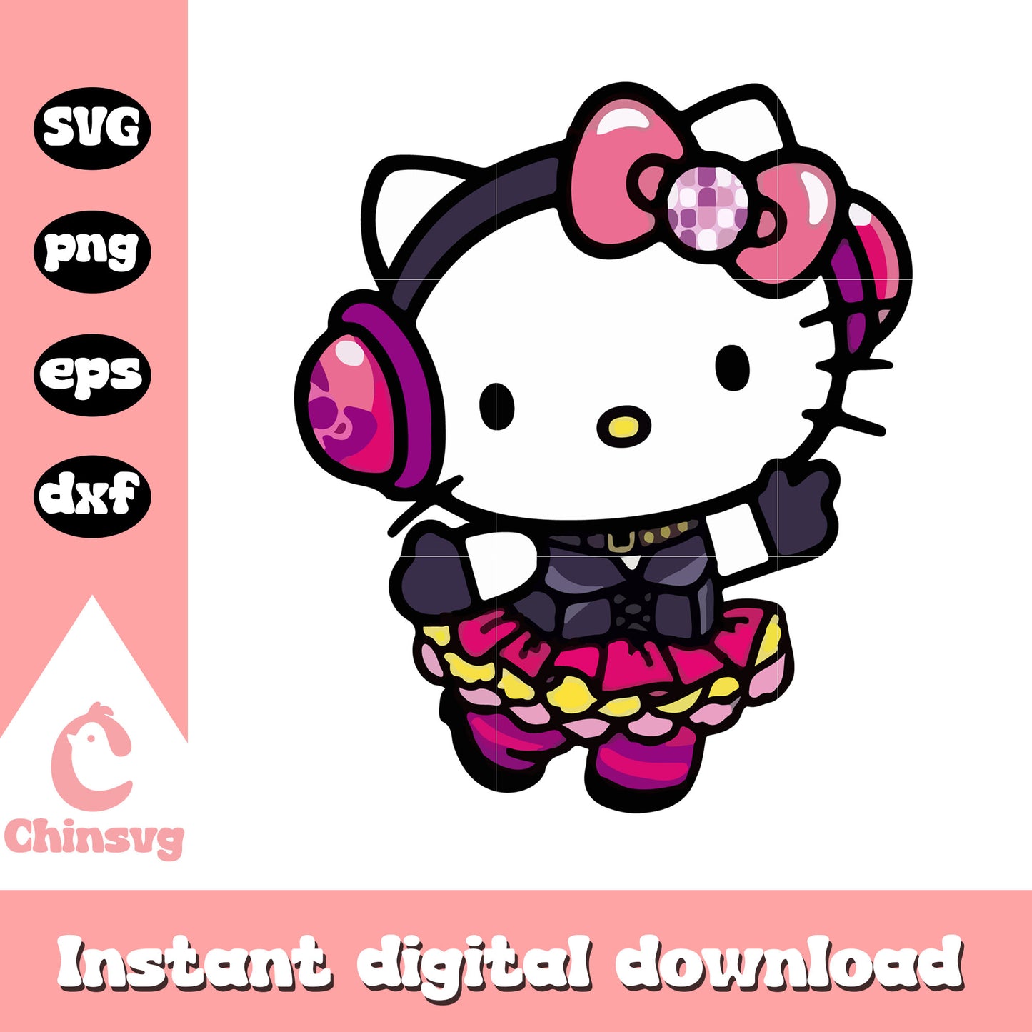 Hello kitty with headphones cute design svg, hello kitty svg