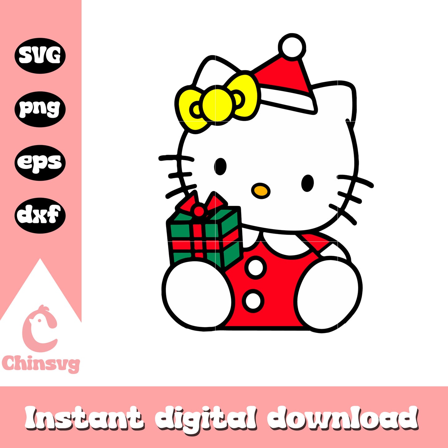 Hello kitty with present christmas svg, hello kitty christmas svg