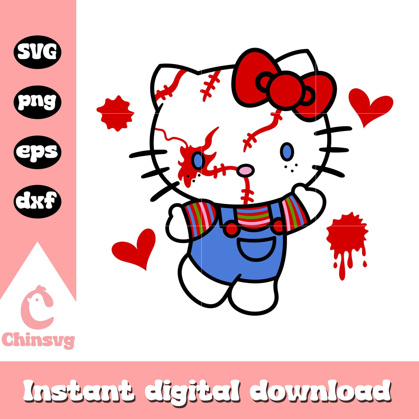 Hello kitty x chucky design svg, halloween hello kitty svg