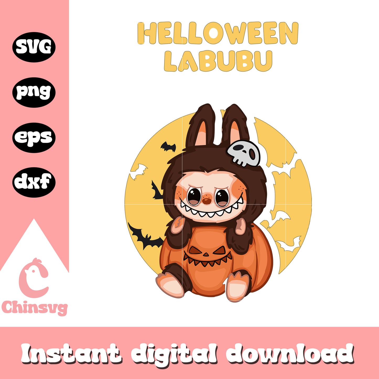 Helloween labubu cute doll design svg, halloween drawing svg