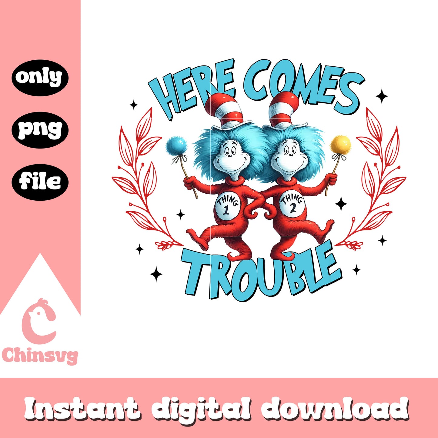 Here comes trouble png, dr seuss cartoon png, things characters png
