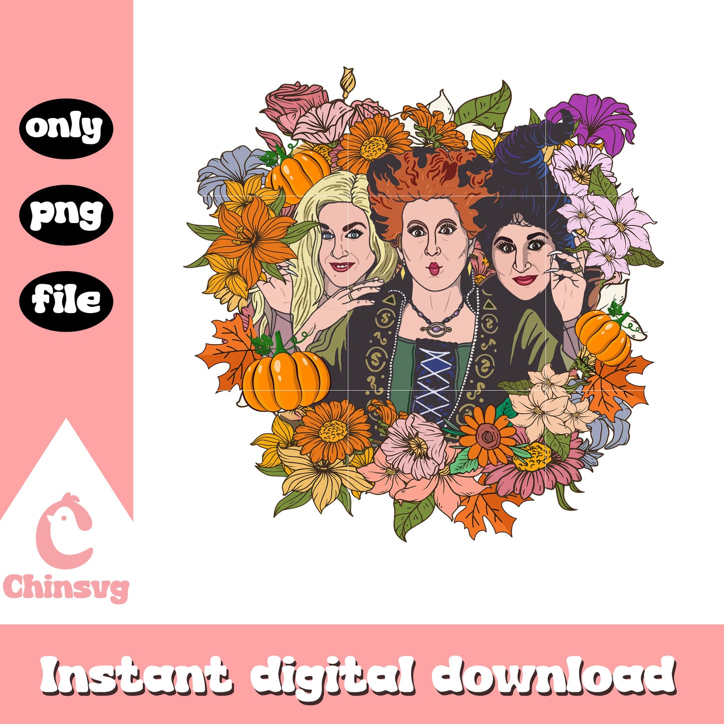 Hocus pocus sanderson sisters floral clipart png, hocus pocus png