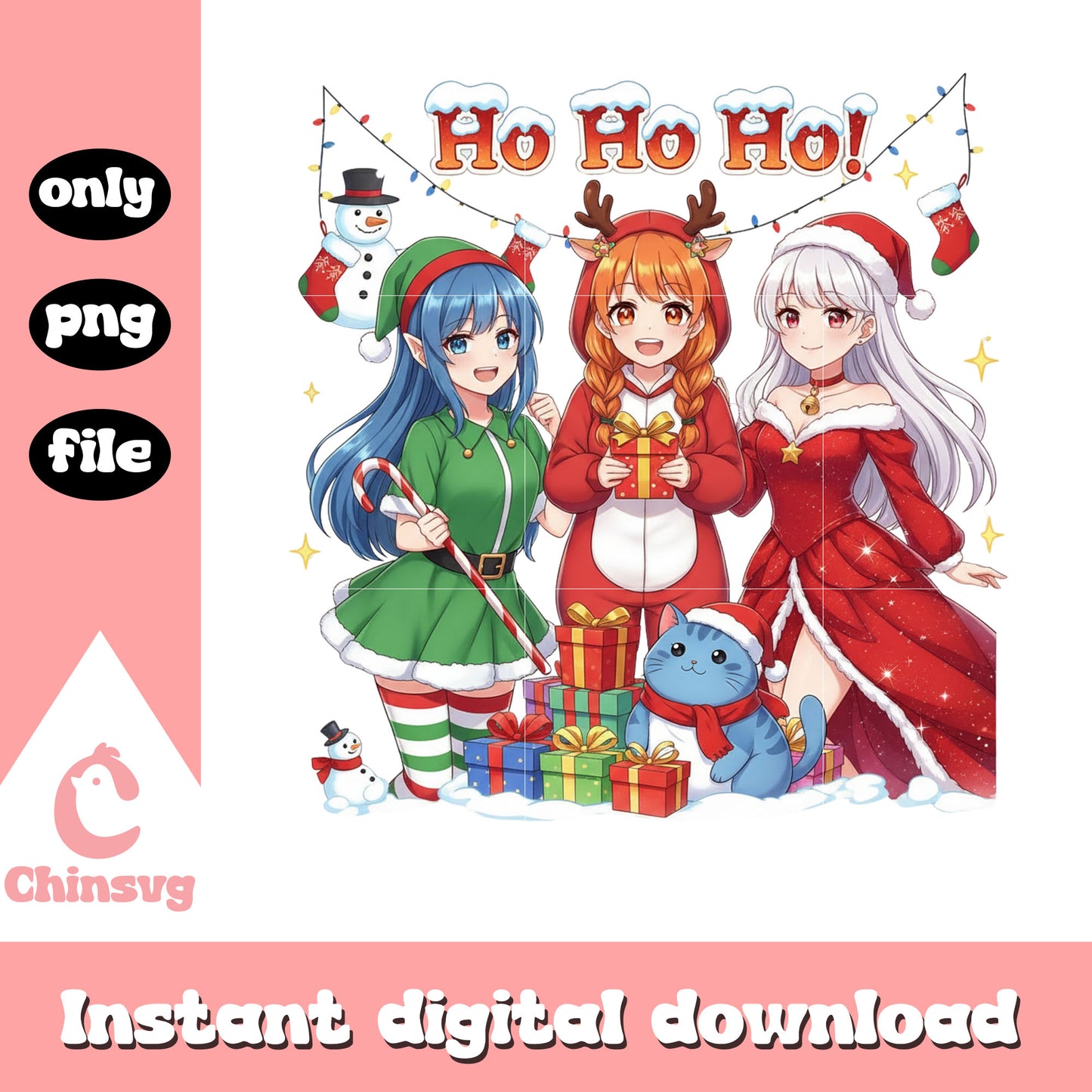 Hohoho anime characters christmas day png, christmas wallpaper png