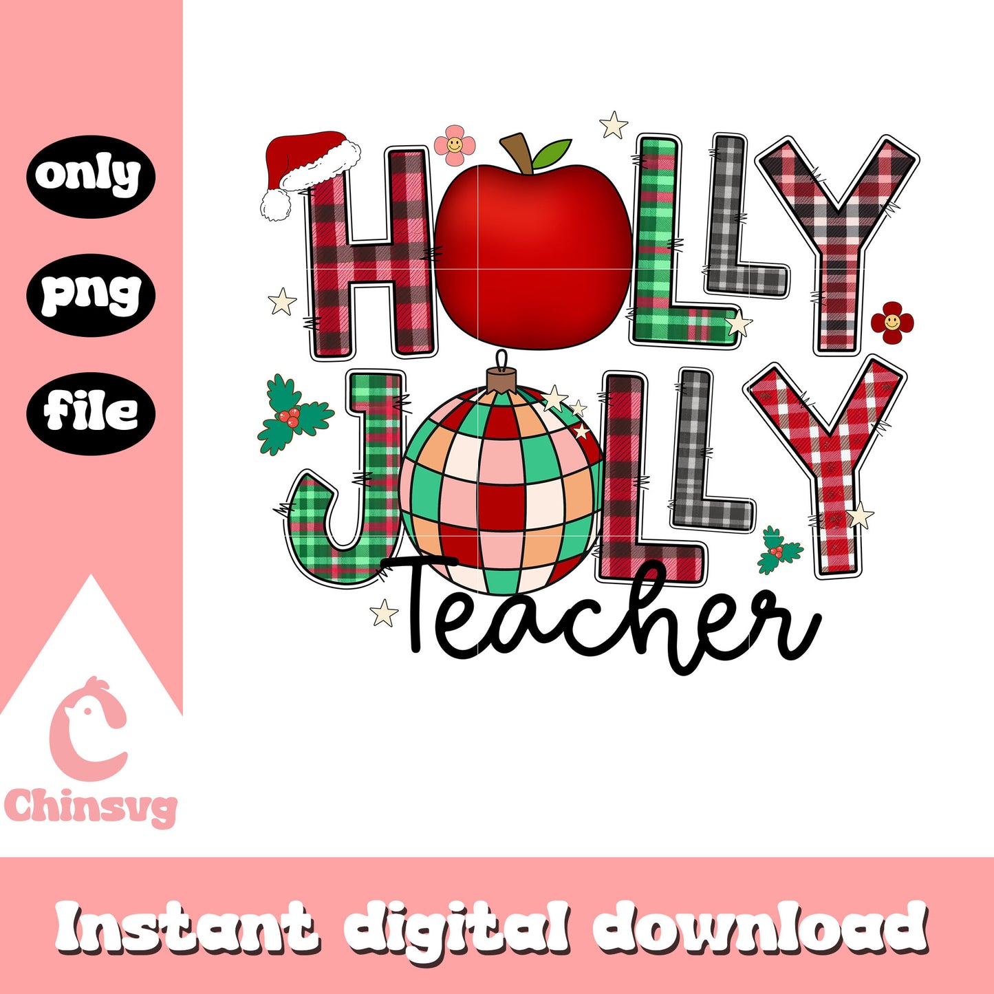 Holly Jolly teacher text logo png, holly jolly christmas png