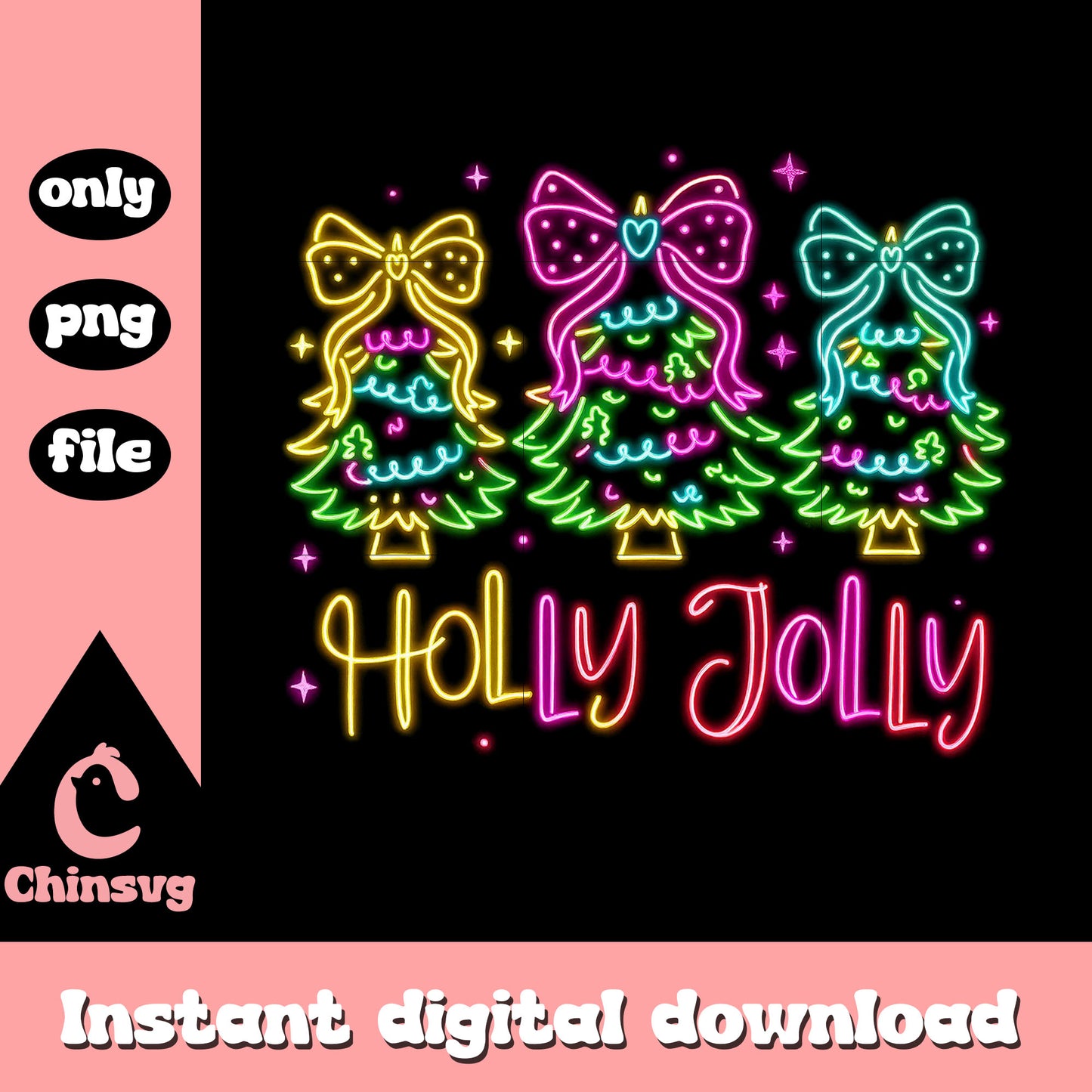 Holly jolly coquette christmas trees neon png, christmas pic png