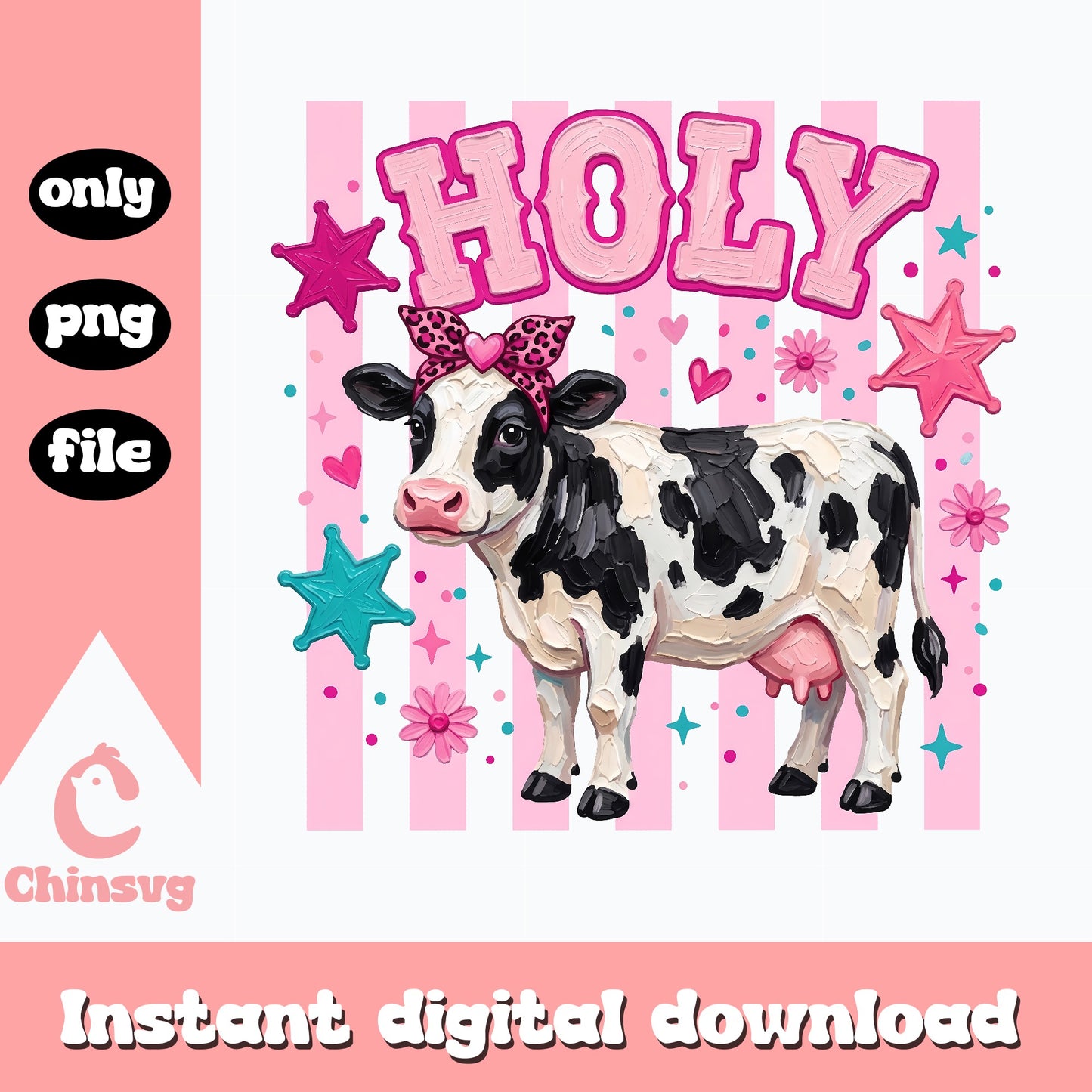 Holy Cow PNG, Cute Farm Animal Clipart, Sublimation PNG File
