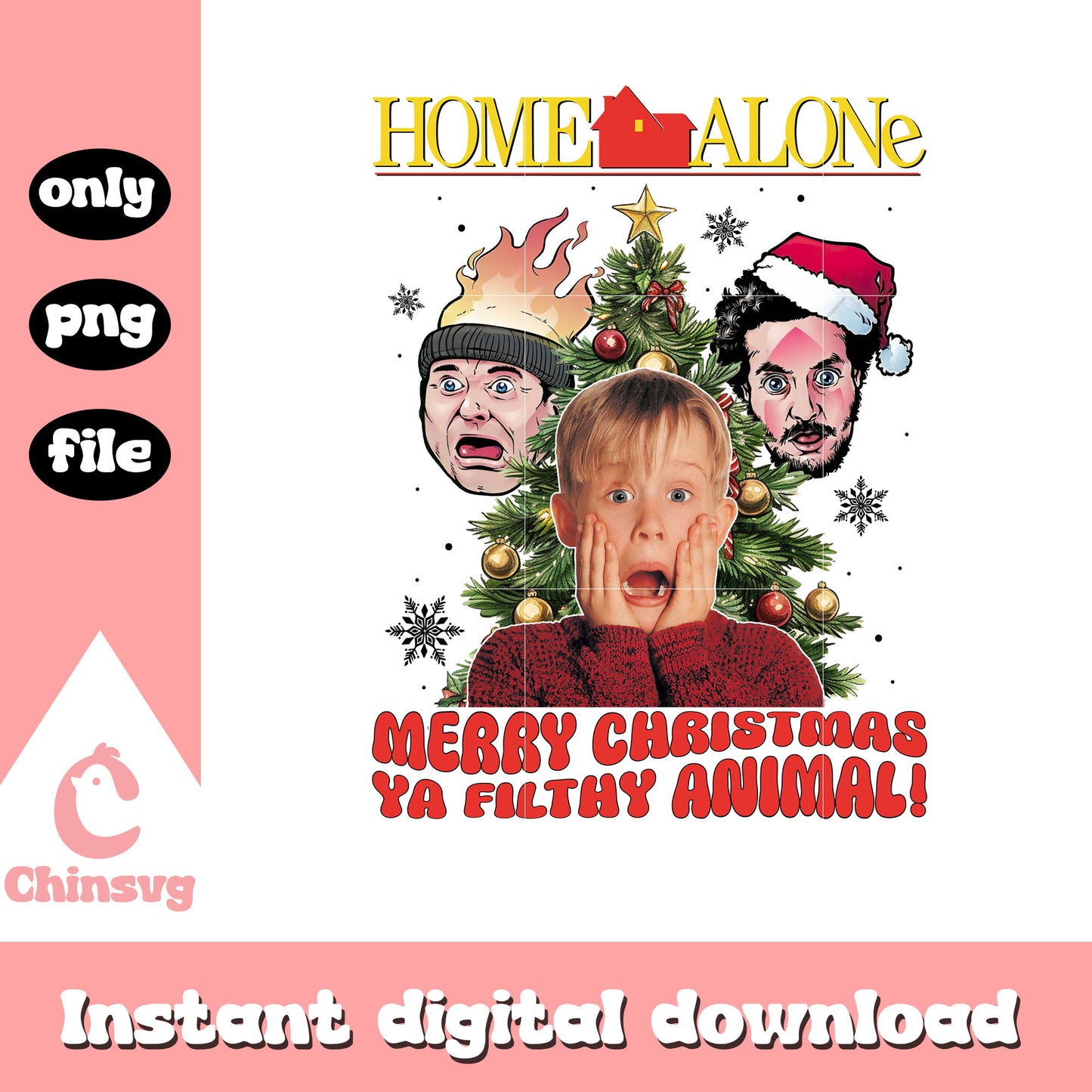 Home alone merry christmas design png, christmas movies png