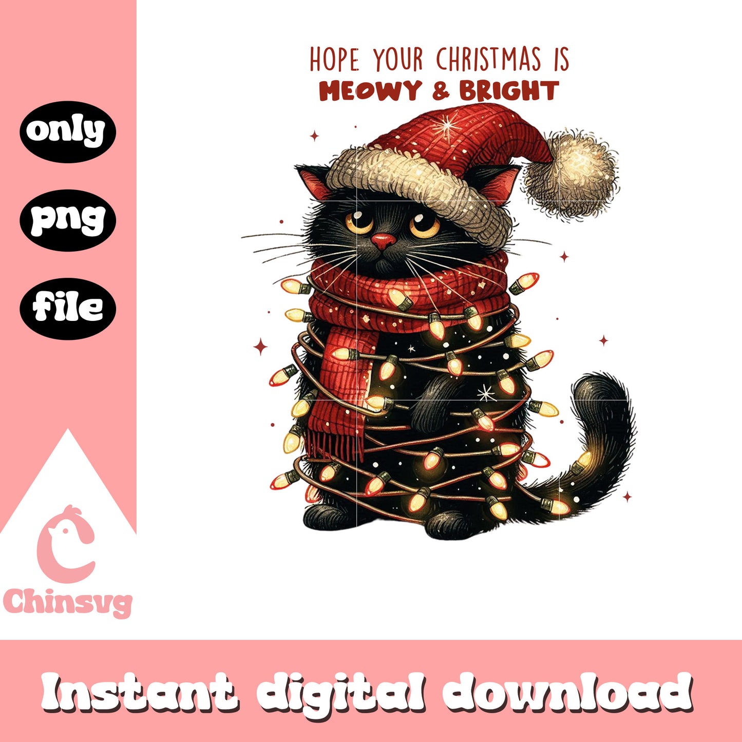 Hope your christmas is meowy & bright png, christmas png