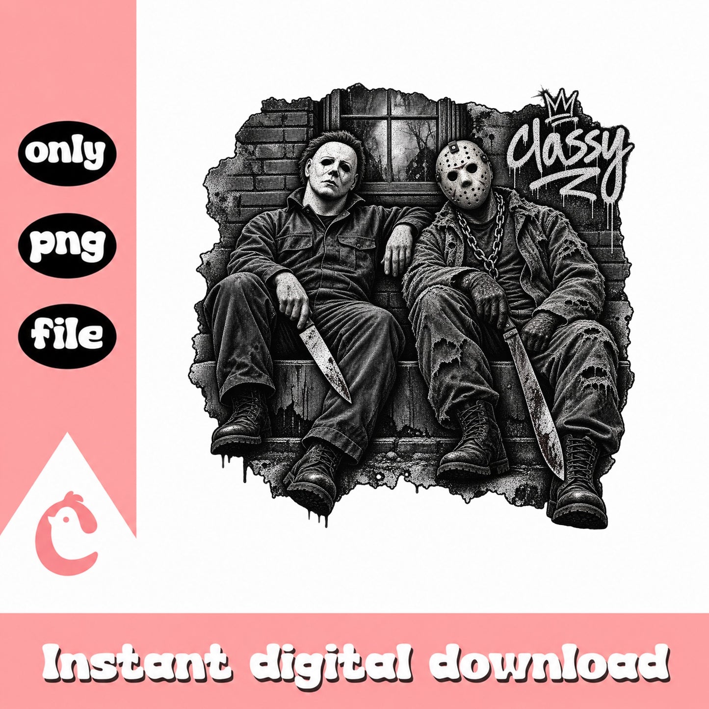 Horror Movie Characters PNG, Halloween Classy Design, PNG File